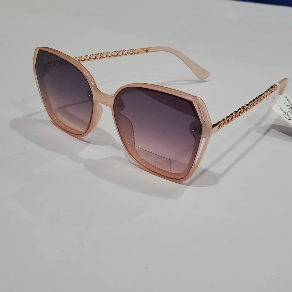 Jessica Simpson J6199 pink gold‎ chainlink style metal arms oval sunglasses new